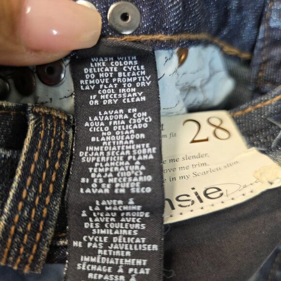 Kensie Skinny Leg Distressed Stretch Jeans 28 Dark Blue Rhinestone Casual - Picture 6 of 10